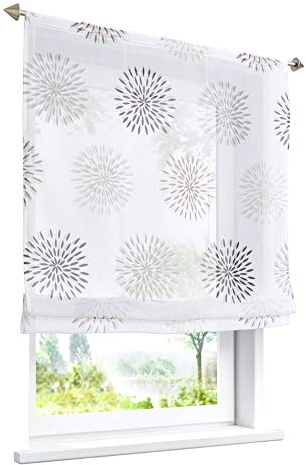 Raffrollo mit Kreis-Motiven Druck Design Rollos Voile Transparent Vorhang (BxH 100x140cm, Braun mit Tunnelzug)