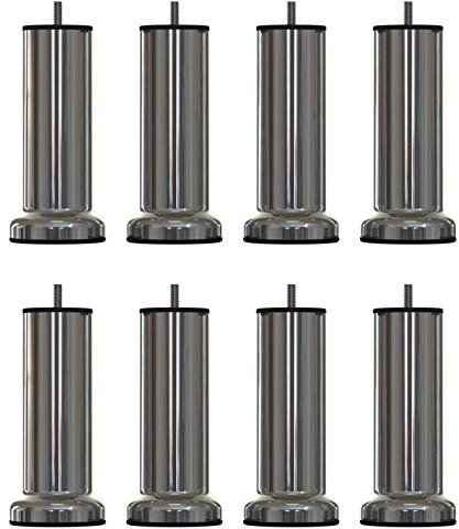 MEGALUXFRANCE 8 Pieds de lit, sommier tapissier en Acier Chromé 20 cm avec Socle + 8 écrous à Griffes M8 à Visser