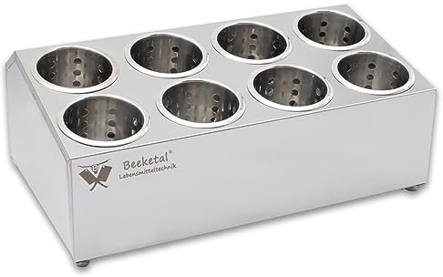 Beeketal 'BBK-8' Profi Gastro Besteckbehälter aus Edelstahl poliert inkl. 8 Köcher zweireihig, entnehmbare Besteck Köcher, Oberfläche leicht abgeschrägt - Abmessung (L/B/H): ca. 505 x 305 x 200 mm