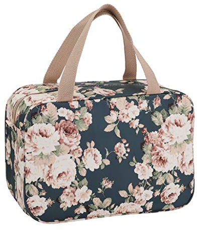 IGNPION Kulturbeutel für Damen, groß, wasserdicht, Kulturbeutel, Make-up, Organizer, Kosmetiktasche, Schwimmen, Turnbeutel, Dunkelblaue Blume, Einheitsgröße, Reise-Kulturbeutel in voller Größe