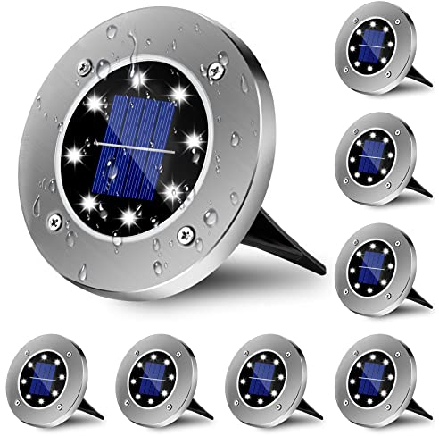 Wilktop Solarleuchte Bodenleuchte 8er im Set Solarleuchten für Garten Solarlampe Garten Lampe Kaltweiß mit 8LEDs Licht Bodenstrahler LED Außen Garten IP65 Wasserdicht