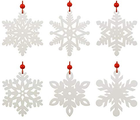 LEMESO Decorazioni Albero di Natale Bianche Legno Fiocchi di Neve 24 pz Pendenti Ciondoli Addobbi Natalizi per Ornamenti da Appendere con Cordoncini Casa Negozi Scuola Party