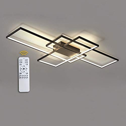 Modern Quadrat 95W LED Deckeleuchen Dimmbar Mit Fernbedienung Wohnzimmerlampe, Aluminium Acryl Deckenleuchte Chic Eckig Deckenlampe für Schlafzimmer Esszimmer Küche Flur Lampe, schwarz, 110*65*9cm