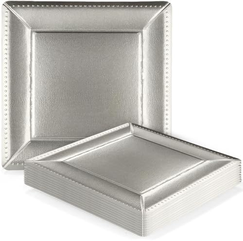 Kaya Paper Charger Plates - 13 | Silver | Square | Beaded Rim | Pack of 10