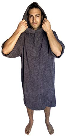 ALLEN & MATE 100% BAUMWOLLE, Unisex-Surfponcho mit Kapuze für Erwachsene – Übergroßer, schnelltrocknender, saugfähiger Wickelmantel für Strand und Schwimmen (S-M, Holzkohle)