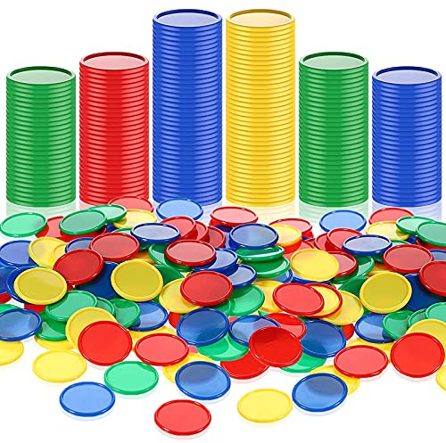 400 Stücke Kunststoff Pokerchips 4 Farben 1 Zoll Kleine Lernzähler Blanko Chips Karte zum Spielen Zählen Lernen Mathe Belohnung (Rot, Blau, Grün, Gelb)