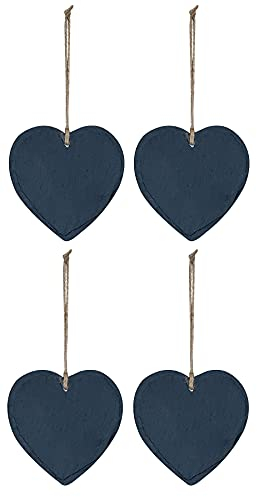 4er Set Schiefertafel Herz 12x12cm Schieferplatte Memotafel Türschild Dekohänger Schild Wanddeko