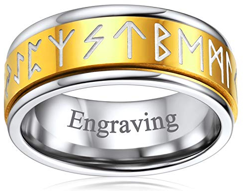 FaithHeart goldener Spinnerring Fingerring mit Rune Symbol Damen Herren Viking Retro Rune Fingerring Hip pop drehbarer Meditationsring für Paar Pärchen