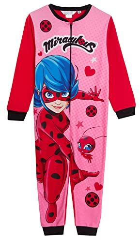 Miraculous Einteiler für Mädchen, Marienkäfer, Fleece-Schlafanzug für Kinder, zum Verkleiden, Spielanzug, Kostüm, Pyjama, Loungewear mit Reißverschluss, Rose, 5-6 Years