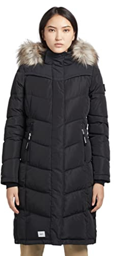 khujo LUBECK LONG5 - Cappotto da donna con cappuccio in pelliccia sintetica, cerniera a due vie