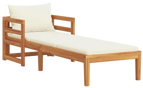 vidaXL Lettino Prendisole con Cuscini Bianco Crema in Acacia Massello
