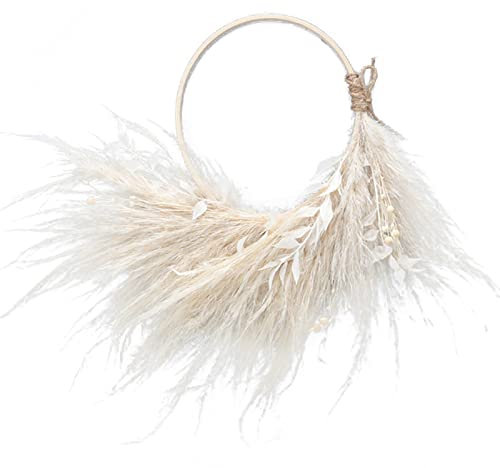 MISNODE 25,9 cm Künstlicher Pampasgras Kranz Frühling Sommer Feder Haustür Kranz Boho Getrocknete Blume Girlande Schilf Kranz für Hochzeit Home Decor Beige