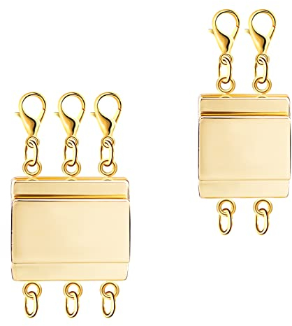 KINBOM 2 Stück Halskette Verschluss Mehrreihig, Magnetischer Halskettentrenner zum Schichten Poliert Schmuck Mehrsträngiger Verbinder für Geschichtete Halsketten Armbänder Schmuckherstellung (Gold)