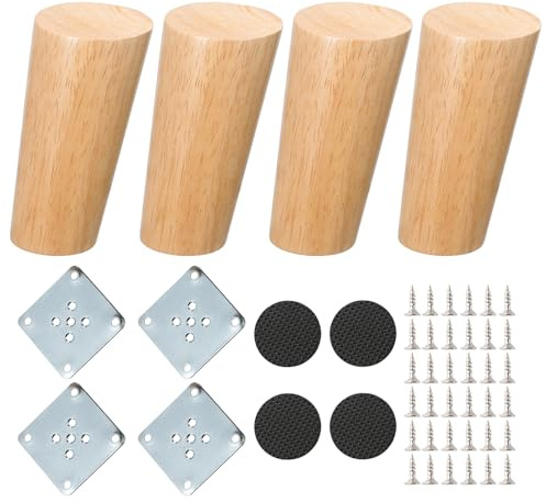 NAKUPENDA Pied Meuble 4Pcs Pieds de Meubles en Bois Pieds de Canapé Cône Oblique Pieds en Bois pour Meuble Sofa Chaise (Couleur Bois,10cm Hauteur)