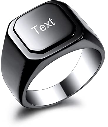 OTXIXTO Anfangsring Buchstabe Siegelring für Männer Frauen Personalisierter Name Gravierter Edelstahl Modeschmuck Hochzeit Paare Vatertagsgeschenk mit Ringgröße Einsteller (Schwarz, Größe 54)