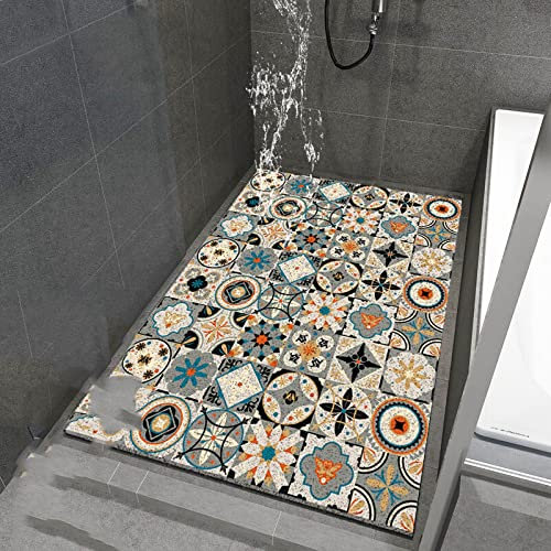 Tapis Douche antidérapant, Tapis Douche sécurité antidérapant, Tapis Douche antidérapant,Doux avec Trous Drainage, Tapis Douche Massage PVC luffa pour Zones humides (80 x 120 cm)