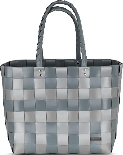 normani Einkaufskorb Shopper geflochten aus Kunststoff - robuster Strandkorb aus wasserabweisendem Material Farbe Dunkelgrau/Grau
