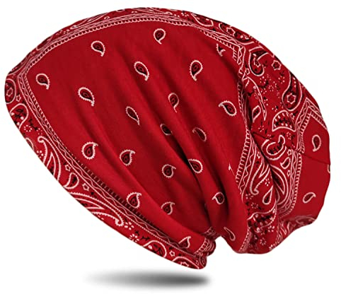 WANSSY® Damen Herren Unisex Uni Farbe Beanie mit Färbemuster Federmuster Fashion Einheitshröße Kopfbedeckung (Rot)