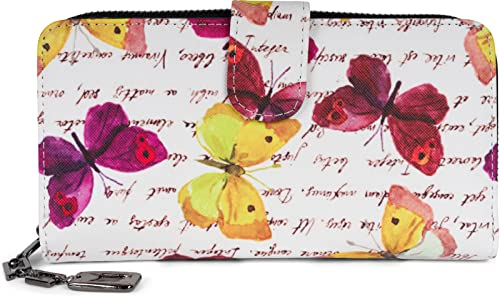 styleBREAKER Damen Geldbörse mit Buntem Schmetterling Muster, Vintage Design, Reißverschluss, Portemonnaie 02040156, Farbe:Weiß-Violett-Gelb