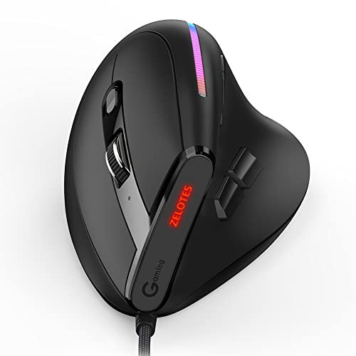ZELOTES Mouse da gioco ottico RGB 9 tasti T-50 mouse da gioco verticale cablato RGB 12800 DPI regolabile per PC computer