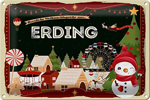 Femer Blechschild Weihnachten Grüße ERDING Geschenk Deko Schild tin Sign 30x20 cm