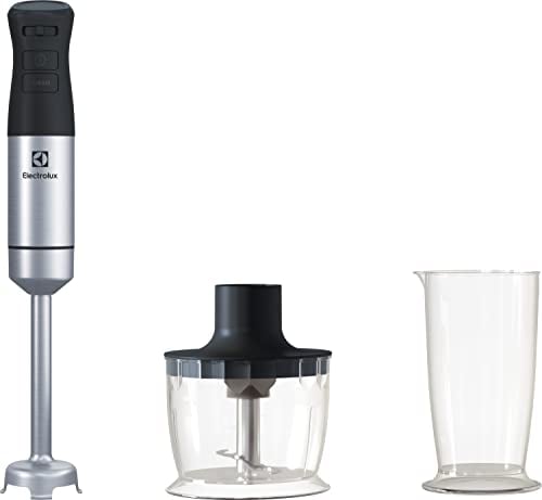 Electrolux Create 5 Mélangeur par immersion E5HB1-6SS avec fouet, gobelet et mini hachoir à plusieurs vitesses, fonction turbo, poignée confortable, 800 W, acier inoxydable