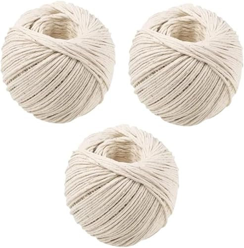 Bolas de cuerda de algodón (paquete de 2), aproximadamente 2x60 m, 100% algodón sin plásticos añadidos para envolver, manualidades, cordel de carnicero DIY aproximadamente blanco roto