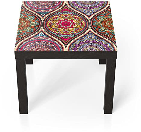 DEQORI Glastisch | schwarz klein 55x55 cm | Motiv Schematische Mandala | ausgefallener Beistelltisch aus Glas | Hochglanz Couchtisch fürs Wohnzimmer | moderner Couch Tisch mit Design