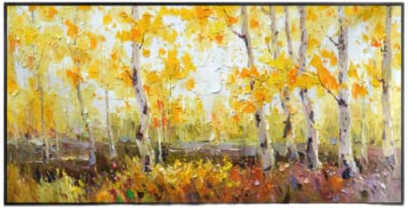 Handgemalte Acrylbilder,Herbst Birkenwald Dickes Ölgemälde 100% Handgemalte Ölgemälde Kreative Landschaft Kunstwerk Auf Leinwand Wandkunst Für Home Office Dekorationen Wanddekoration,90X180Cm(35.4X7