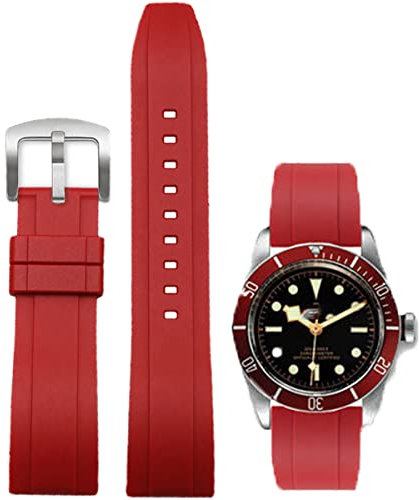 Niziruoup 21mm Fluorkautschuk Uhrenarmband mit Schnellverschluss Weiche Langlebig FKM Kautschuk Armband Gummi Sport Uhrband Uhrenarmbänder Ersatzarmbänder für Herren Damen, Gummi, Rot