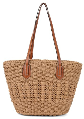 Pocadri Women's Straw Hobo Bag Woven Shoulder Bag Large Totes Summer Travel Beach Handbag Handmade Purse, Coffee