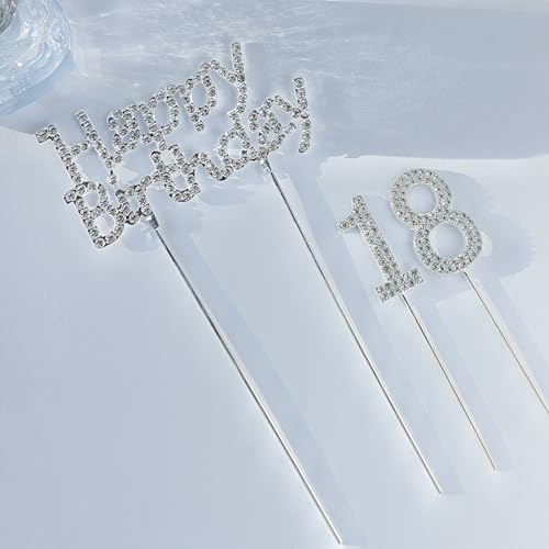 YYUENGTAK 18 Happy Birthday Cake Topper Geburtstag Kuchen Dekoration, Silber Strass deko, Mädchen glitter cake topper,Geburtstagsfeiern, Hochzeitsfeiern