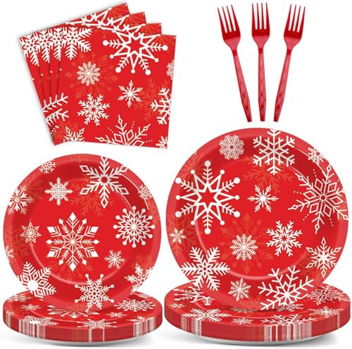 100 Stück Merry Christmas Geschirr-Set Weihnachten Thema Party Supplies serviert 25 Gästen Schneeflocken Pappteller Xmas Servietten Bulk Weihnachten Geschirr Set für Xmas Party Dekorationen
