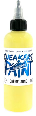 SneakArts Peinture pour Cuir et Textile - Crème Jaune - 100ml - Personnalisation Sneaker, Chaussure, Maroquinerie, Vêtement, Jean