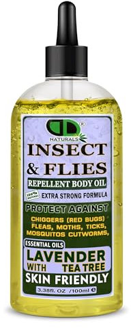 Insect Repellent with Lavender & Tea Tree Essential Oil Repellent Against Chiggers (Red Bugs) Fleas, Moths, Ticks, Mosquitos and Cutworms for Body Oil Deet Free (100ml Clear Dropper)