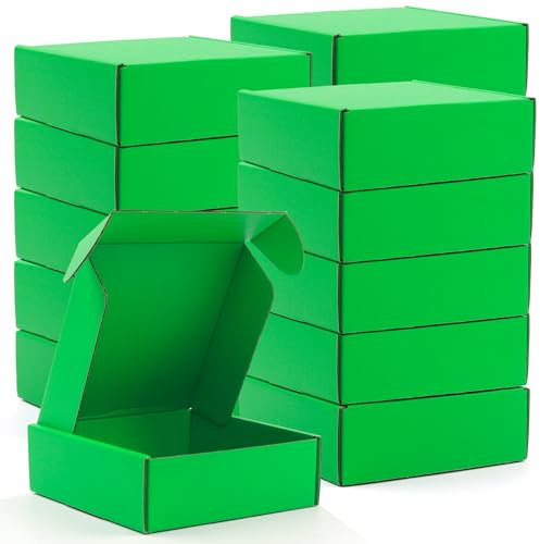 Versandkartons, 15 Stück, 15 x 15 x 5 cm, recycelbare Versandkartons, farbige Wellpappe, kleine Aufbewahrungsboxen für Versand, Versand, Geschenkverpackungen (grün)