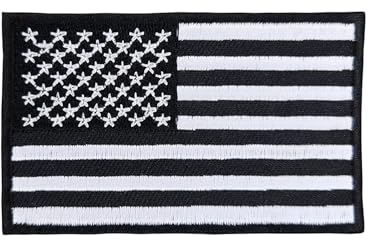 USA Flagge Schwarz Weiß Aufnäher zum aufbügeln oder aufnähen Bügelbild Vereinigte Staaten von Amerika Aufbügler für Kleidung gestickter Bügelflicken Applikation Patch Größe 8,0 x 4,8 cm