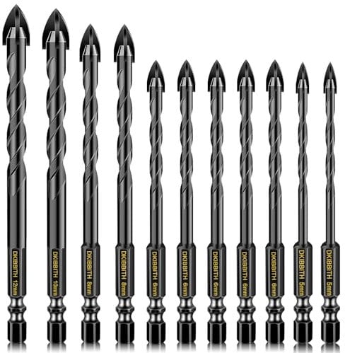 11 Pcs Carbide Masonry Concrete Drill Bit Set for Stone Tile Brick Ceramic Glass Metal Sheet Plastic Wood, Quick Change 6mm Hex Shank, Size 5mm,6mm,8mm,10mm,12mm with Storage Case