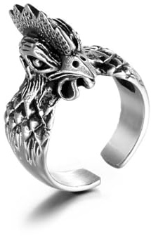 Mesnt Herrenring Edelstahl, Herren Ring aus Edelstahl Weinlese-Hahn-Ring 18.9MM