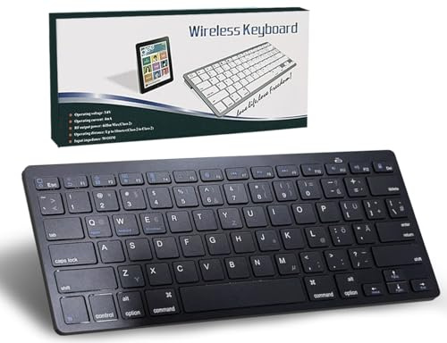 SRAYG Bluetooth Tastatur Kabellos,Deutsche QWERTZ Layout Funktastatur Mini Kompaktes Ultra-Dünn Wireless Tastatur für iPad,Mac,Laptop, Tablet,Surface,Phone,Computer,Windows/Android/iOS, Schwarz