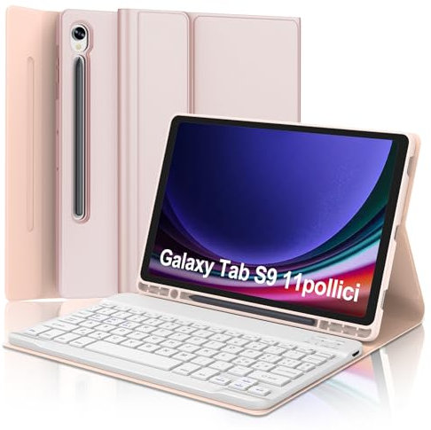 WINCHKING Cover con Tastiera per Samsung Galaxy S10 FE 10.9 2025 / S9 FE 10.9 2023 / S9 11 2023, Custodia Bluetooth Rimovibile Italiana Tastiera per Samsung Tab S9 FE/S10 FE, Rosa chiaro