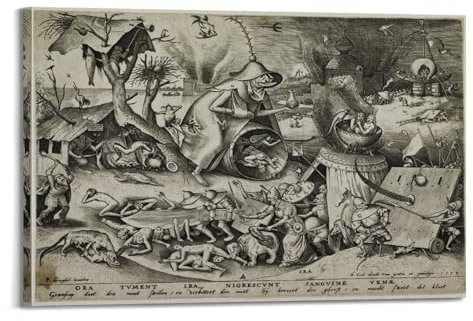 Poster The Seven Deadly Sins- Anger von Pieter Bruegel, dem Älteren als Wandkunst, Geschenk, Schlafzimmer, Heimdekoration, Bild auf Leinwand, Gemälde, 60 x 90 cm