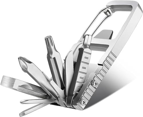 Jadeshay Multitool Keychain,Folding Multi Tool 12 in 1 Folding Screwdriver Kits Portable Screwdriver Bit Stainless Steel with 12 Pocket Repair Tools for Outdoor Travel Mountain Climbing and Camping