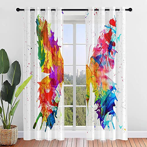 ENEN Vorhänge Wohnzimmer, Gardinen mit Ösen Halbtransparent Schmetterling Druck Gardinen Wohnzimmer, Schlaufenschal 2er Set für Kleine Fenster Küche Wohnzimmer Landhaus (140x213cm,Regenbogen)