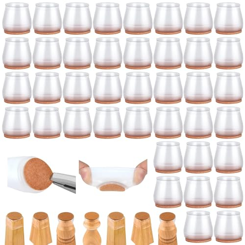 Ouprisks 40 Stück Stuhlbeinkappen mit Filzpads, Transparent Silikon Stuhlbeinschoner(Fit 30-40mm), Stuhlbeinschoner für Schutz von Möbeln, Hartholz und Fliesenböden vor Kratzern, (Clear,L(Fit 30-40mm)
