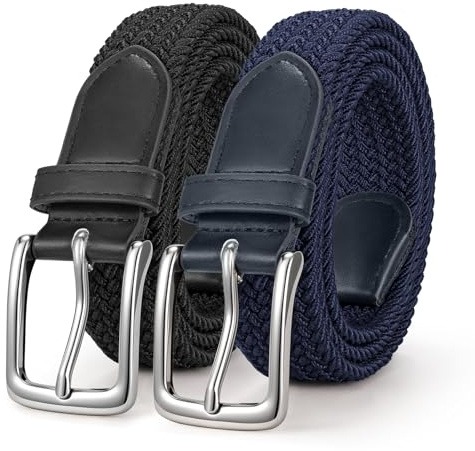 WERFORU 2 Stücke Unisex Elastischer Stoffgürtel Geflochtener Stretchgürtel Dehnbarer Gürtel für Damen und Herren