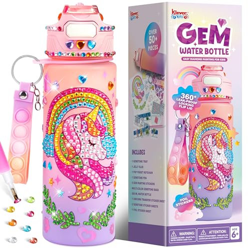 Klever Kits Kreatives Bastelspielzeug-Set,Wasserflaschen-Dekorationmit Einhorn für Kinder,Kunst und Bastel Geschenksets für Mädchen im Alter von 6,7,8,9,10,11,12Jahren,Geburtstagsgeschenk