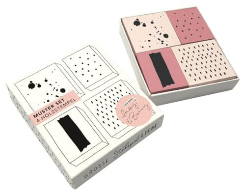 May and Berry Holzstempel Set - Muster, 4-teilig, unterschiedliche Muster, hochwertige Holzstempel, Weiß