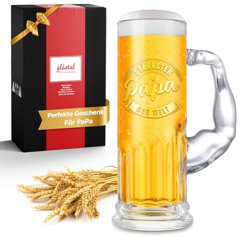 glastal Vatertagsgeschenk für Papa 580ml Biergläser PaPa Geschenke XL Bierglas Weingläser mit Henkel Trinkgläser Wassergläser Geschenke für Bester Papa Männer zum Geburtstag Vatertag Jubiläum Ostern