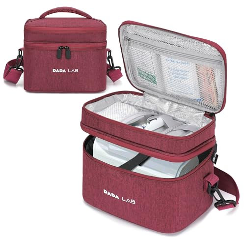 DADA LAB Medikamententasche für Inhalationsgeräte wie Pari Boy, Medisana & Omron – Wasserabweisende Erste Hilfe Tasche für Inhalator Zubehör, Medikamente, Tragbar für Reisen, Büro & Zuhause (Rot)